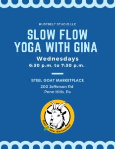 Yoga With Gina Steel Goat Marketplace every Wednesday